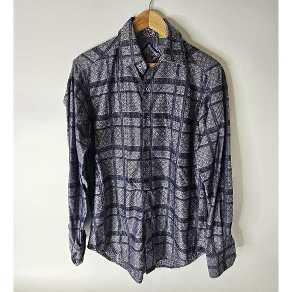 Robert Graham Shirt Mens Size Small Gray Jacquard Dormer Geometric Long Sleeve - Picture 1 of 5